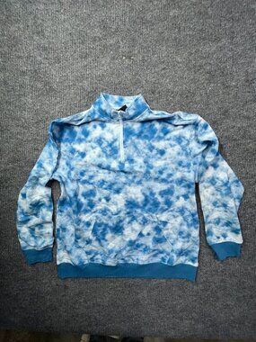 Original Use Sweatshirt Mens 1/4 Zip Pocket Blue Tie Dye Pullover Extra Large